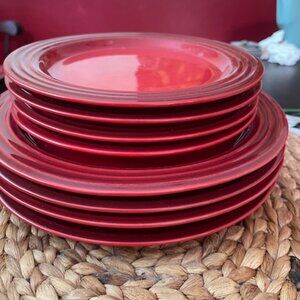 Le Creuset FOUR Dinner Plates 10.5" Cerise Cherry Red (Plates only on this sale)